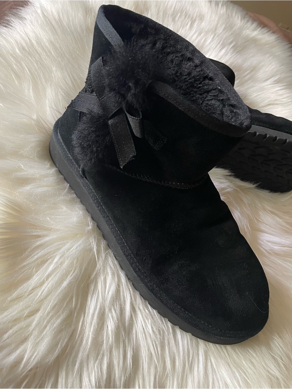 Koolaburra Black Suede Ankle Boot with Bow Accent